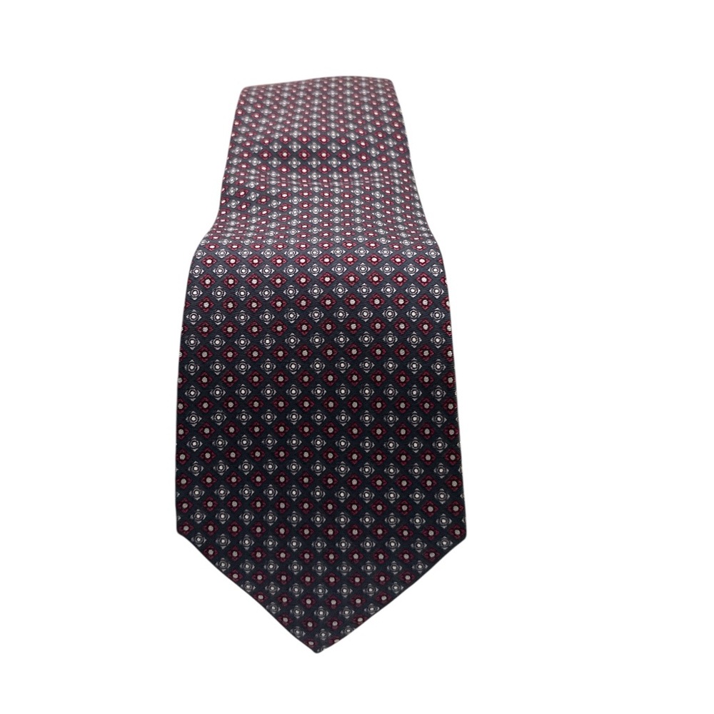 Anthime Mouley Mens Silk Tie Navy Blue Red Geometric Medallion Swiss Made 3.5"